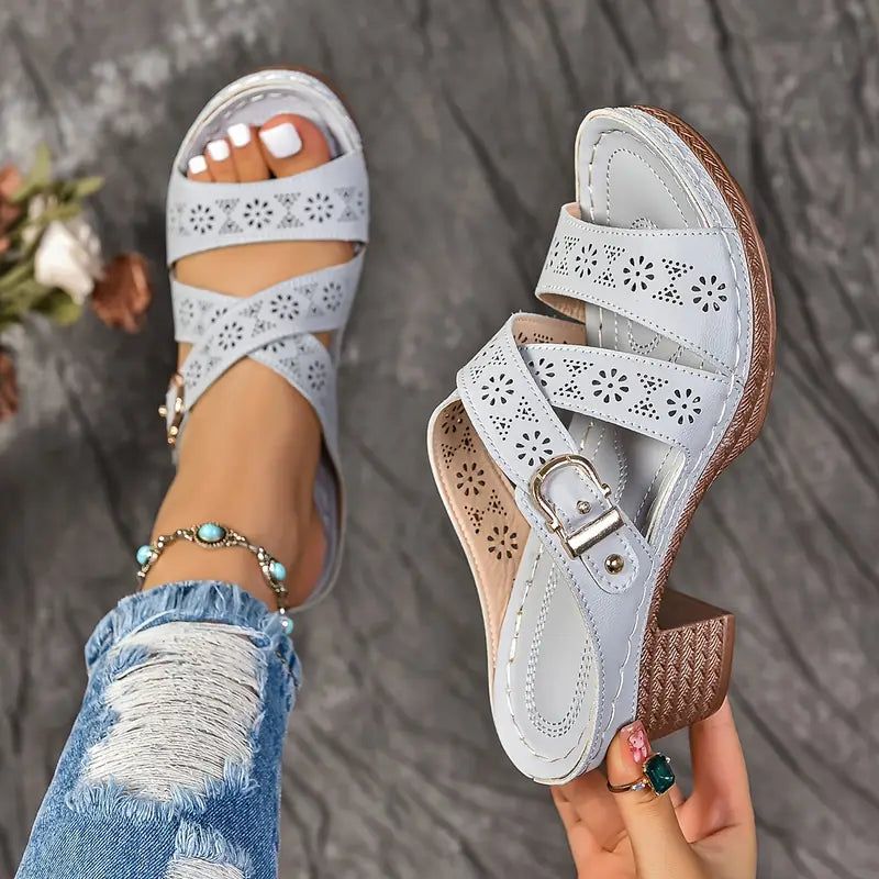 Solienne – Stylish Cut-out Block Heel Slip-on Sandals