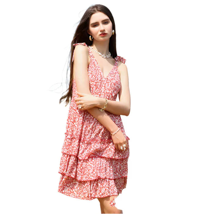 Lorevina – Tiered Ruffle Floral Mini Dress with Tie Straps