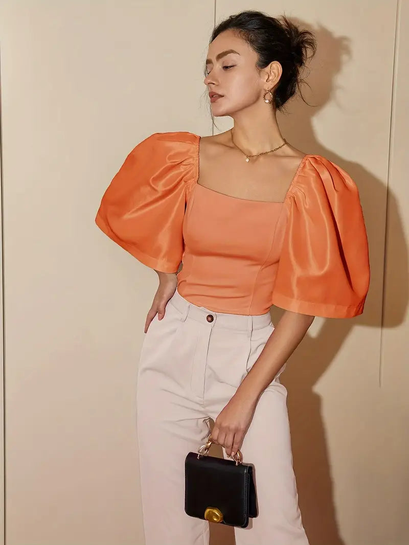 Clara – Stylish Satin Puff Sleeves Blouse