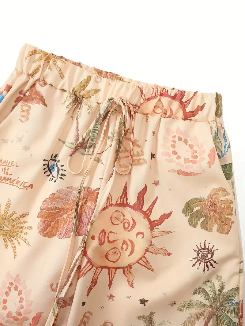 Saphirielle – Boho Wide Leg Printed Pants