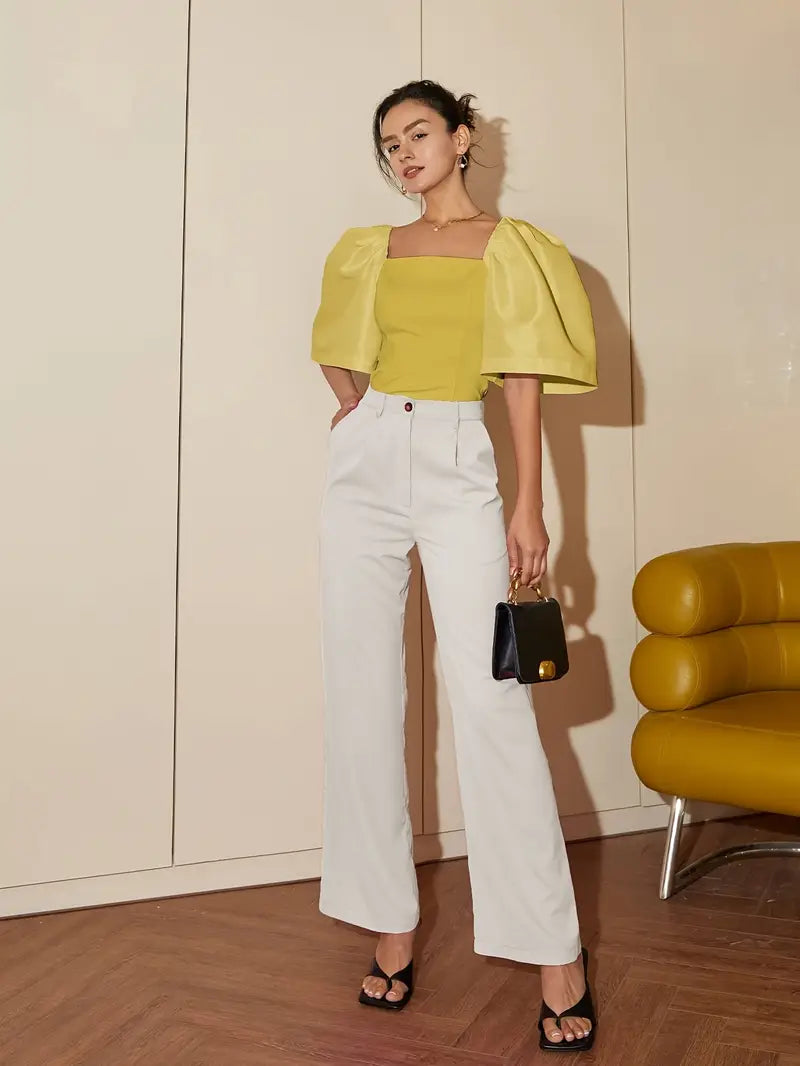 Clara – Stylish Satin Puff Sleeves Blouse