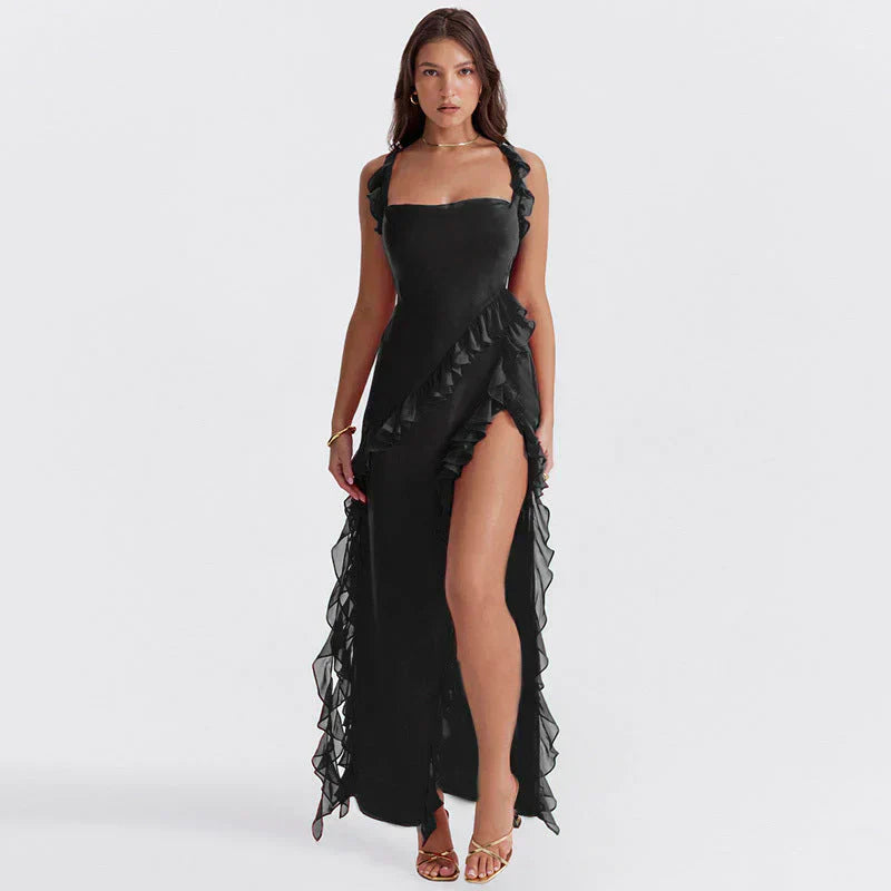 Tezari – Elegant Ruffle Trim Maxi Dress
