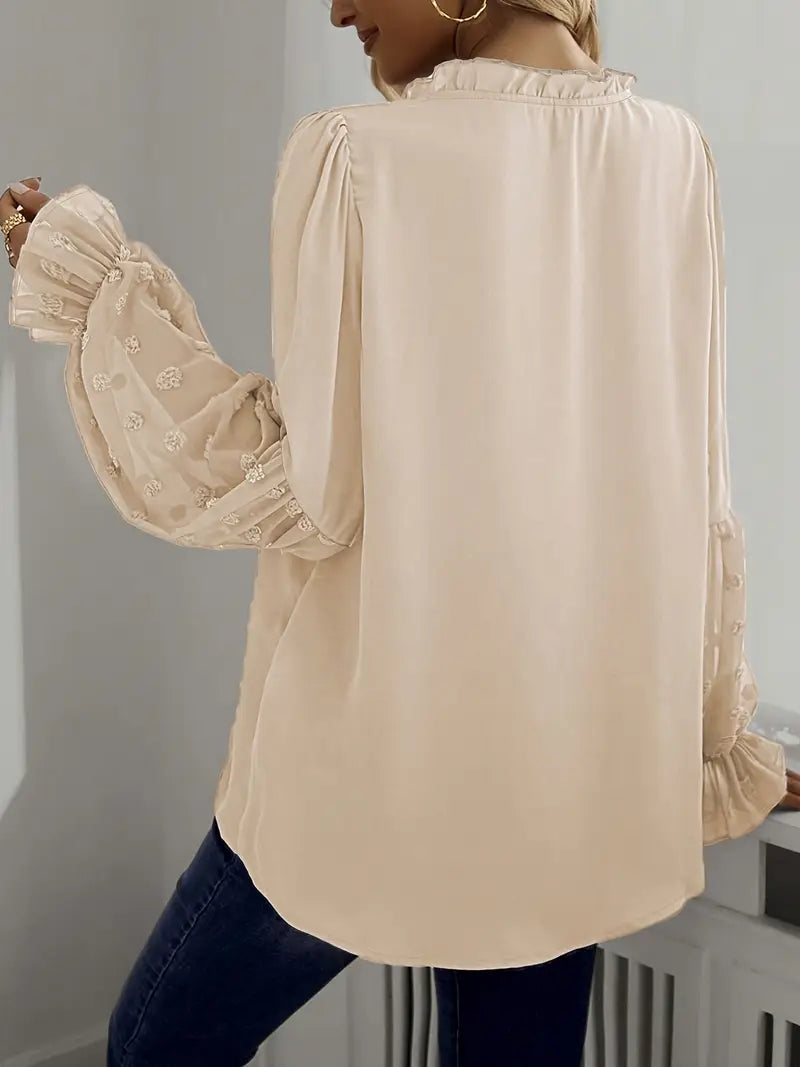 Nemirra – Stylish Semi Sheer Blouse with Ruffle Trim