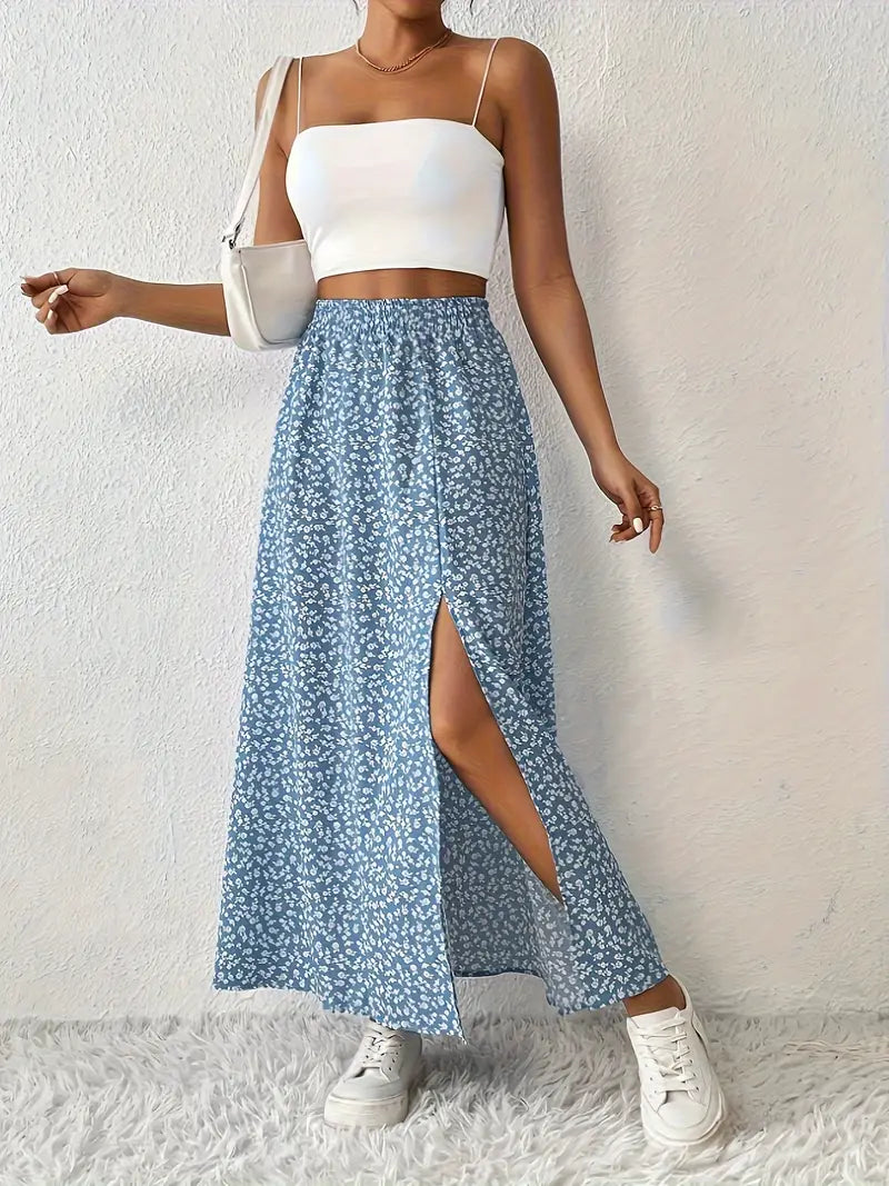Aori – Elegant High-waisted Maxi Skirts with Floral Print