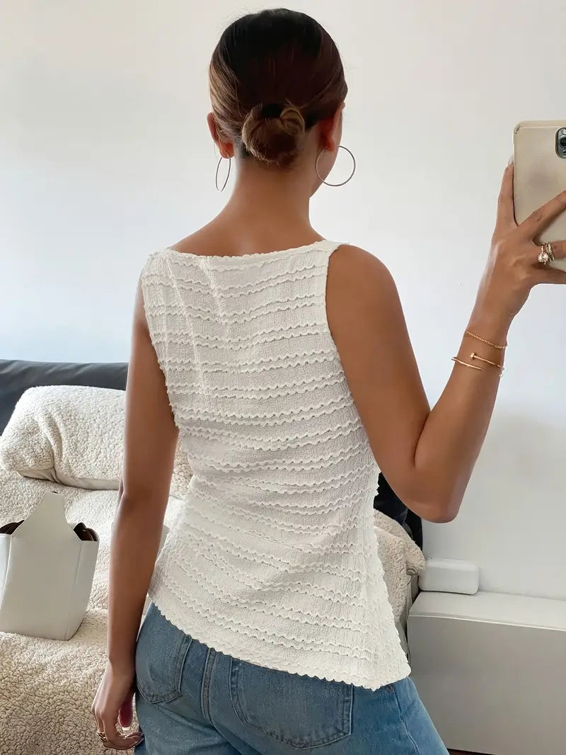 Hexaria – Elegant, Structured, Sleeveless Blouse