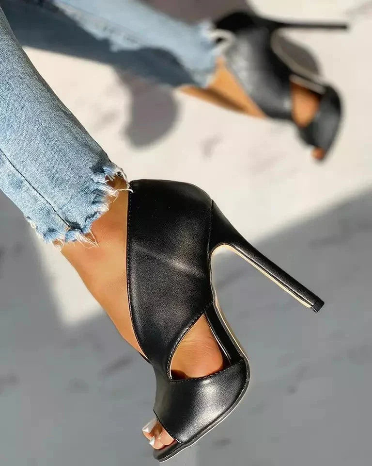 Zyphirae - Stylish Open-Toe Leather Stilettos