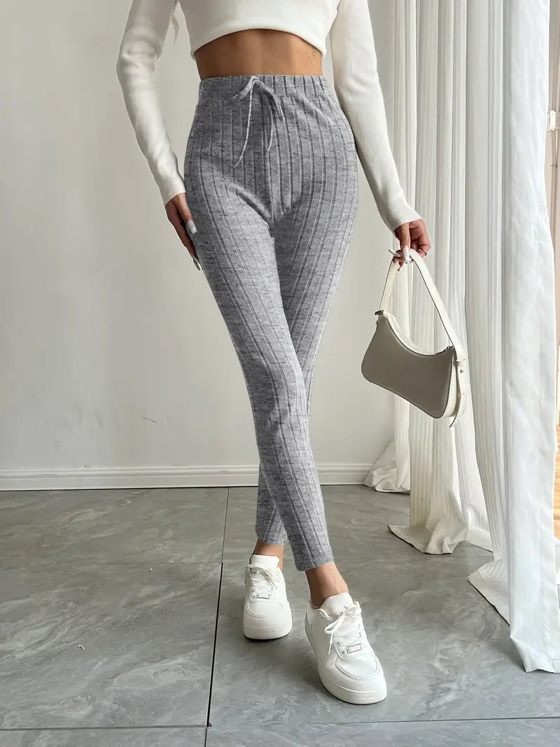 Anouk – Ribbed High-waisted Drawstring Leggings