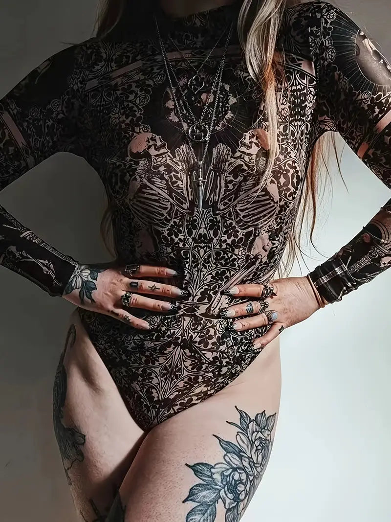 Luvy - Long-sleeved Mesh Bodysuit