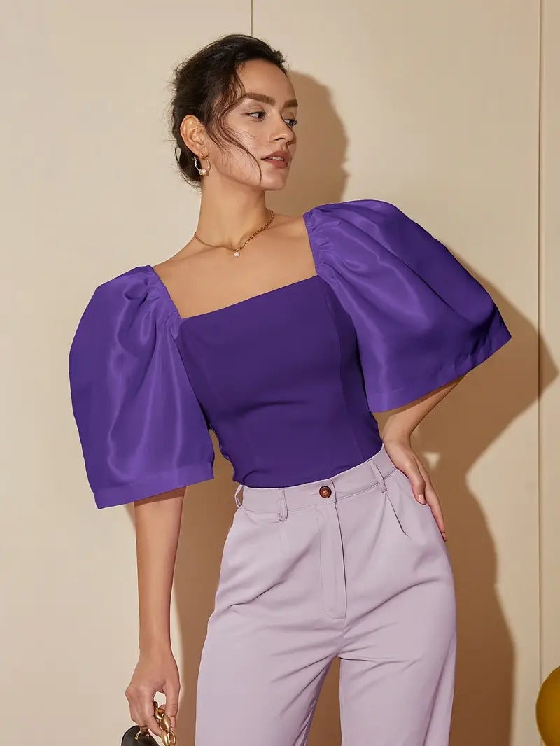Clara – Stylish Satin Puff Sleeves Blouse