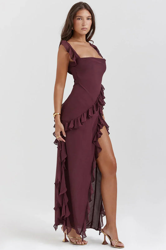 Tezari – Elegant Ruffle Trim Maxi Dress