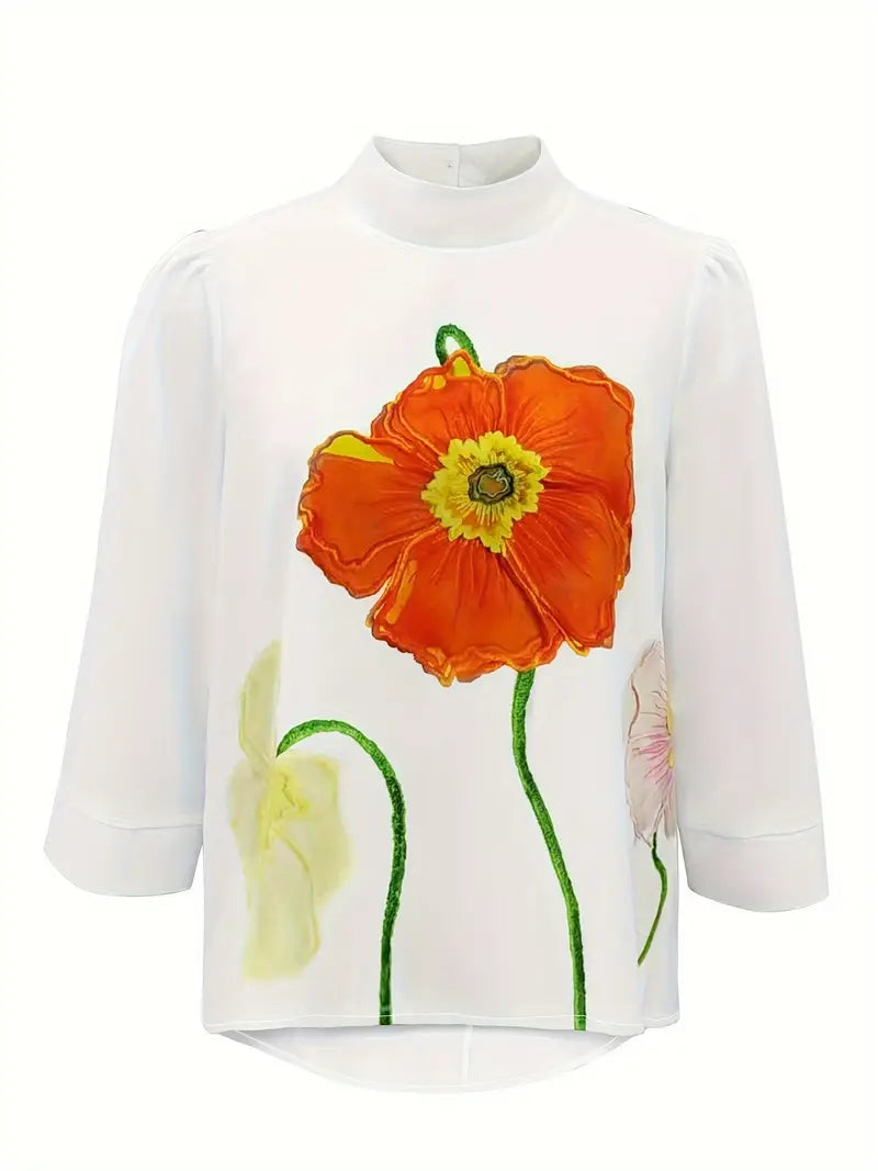 Dravessa – Floral Elegance High Collar Blouse