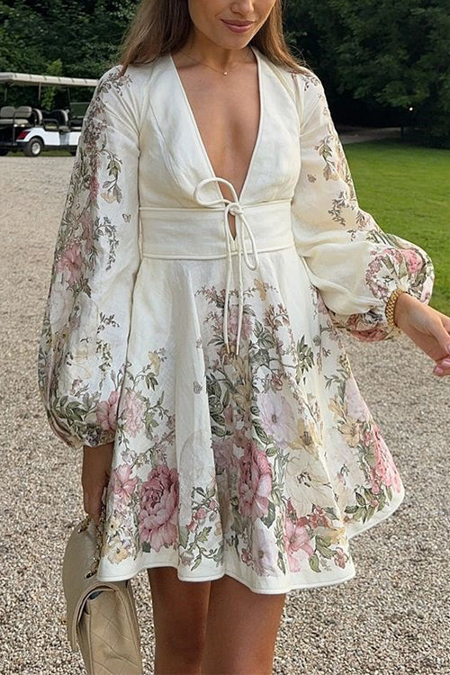 Thessaly – Vintage-inspired Puff Sleeve Floral Mini Dress