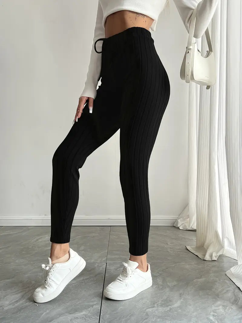Anouk – Ribbed High-waisted Drawstring Leggings