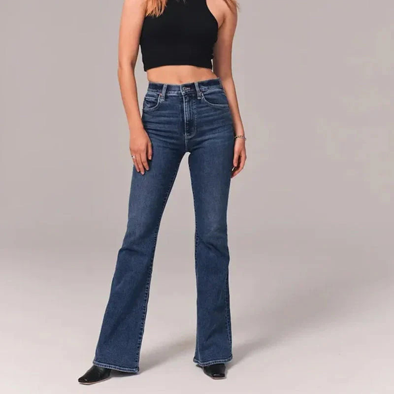 Indirae – Stretch Cotton High-waisted Flared Trousers