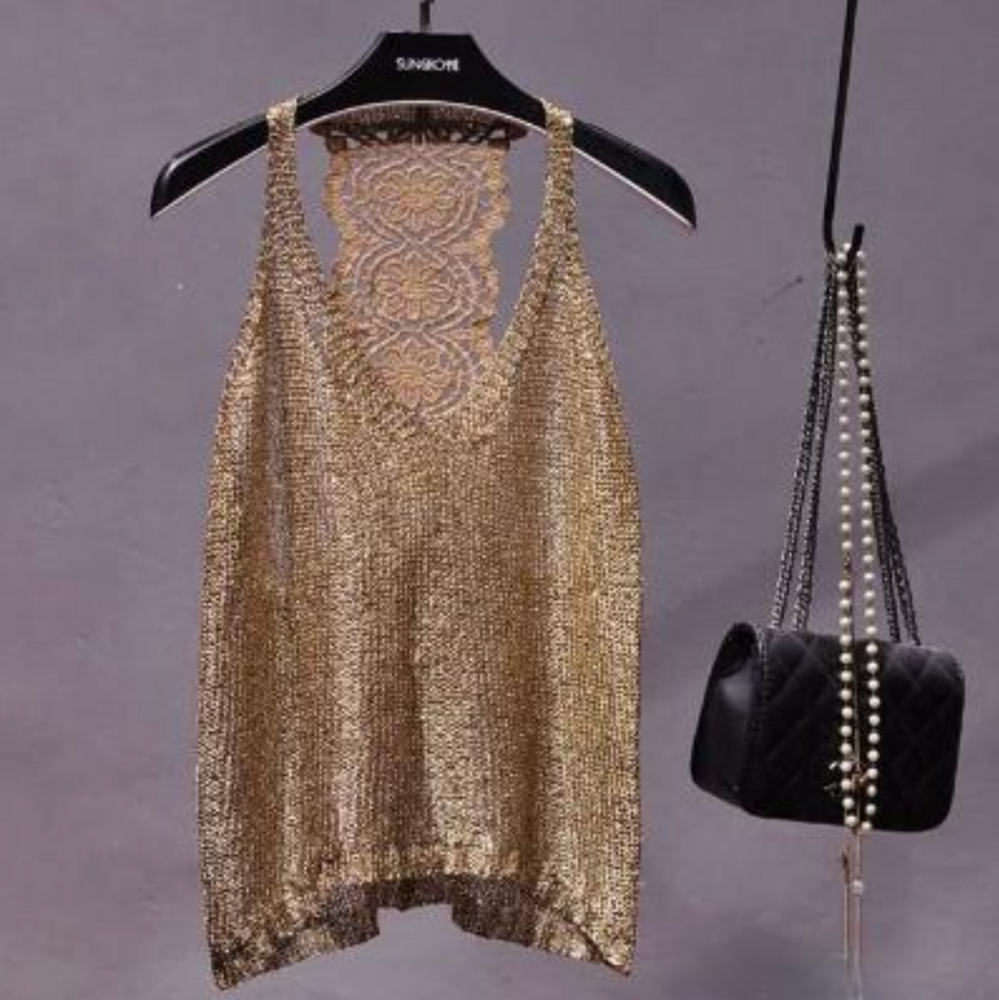 Kirelle – Shimmering Knit Camisole with Lace Back