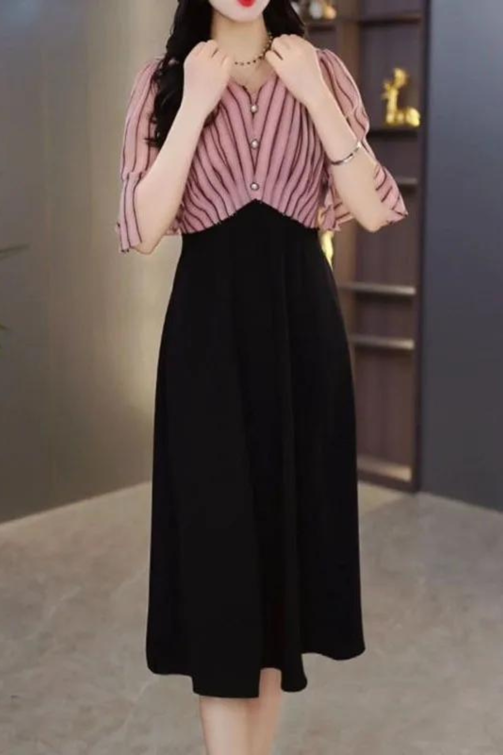 Donella - V-neck Button Down midi Dress
