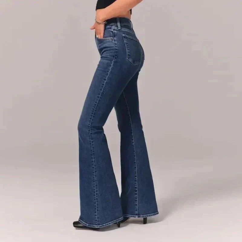 Indirae – Stretch Cotton High-waisted Flared Trousers