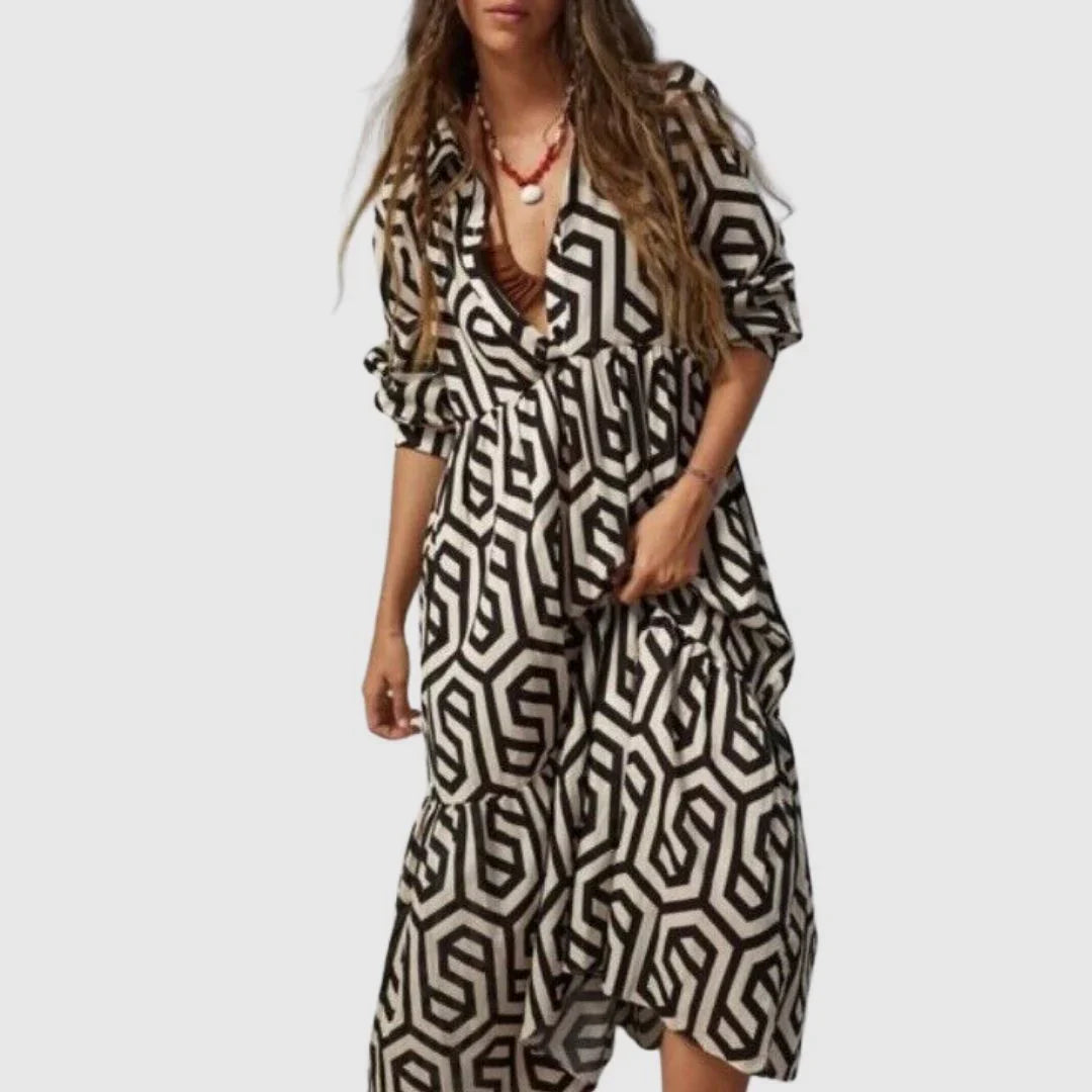 Isolaya – Cotton Geometric Print Dress