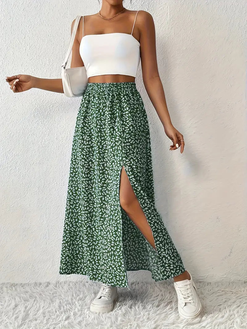 Aori – Elegant High-waisted Maxi Skirts with Floral Print