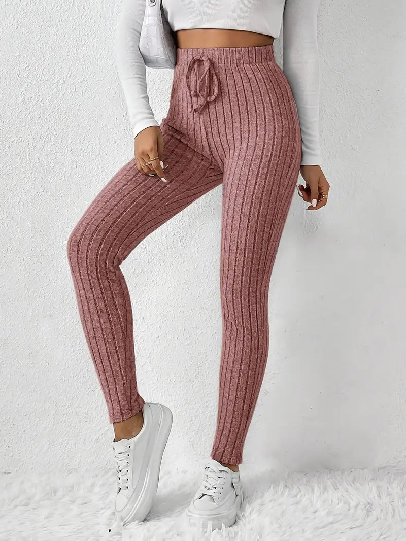 Zhari – High-waisted Ribbed Drawstring Leggings