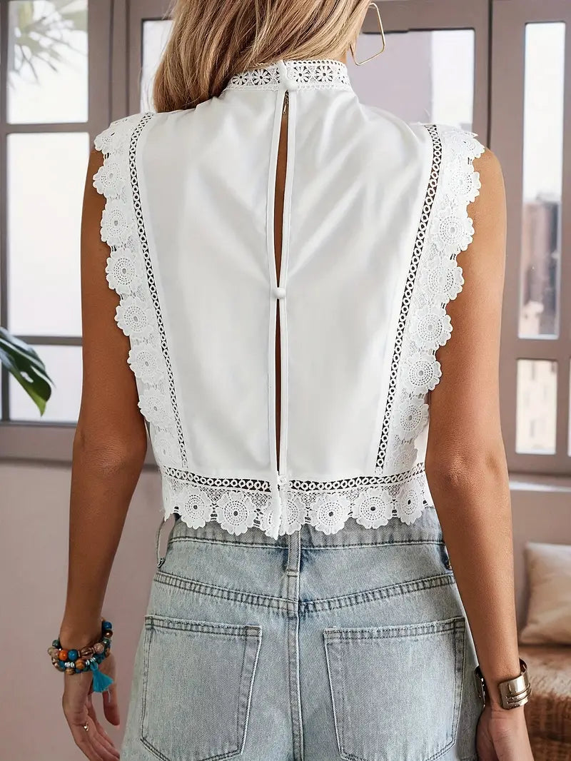 Eupheria – Elegant Lace Trim Sleeveless Blouse
