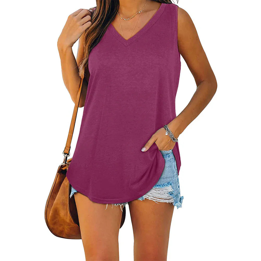 Elunara - Cotton Sleeveless V-neck Top