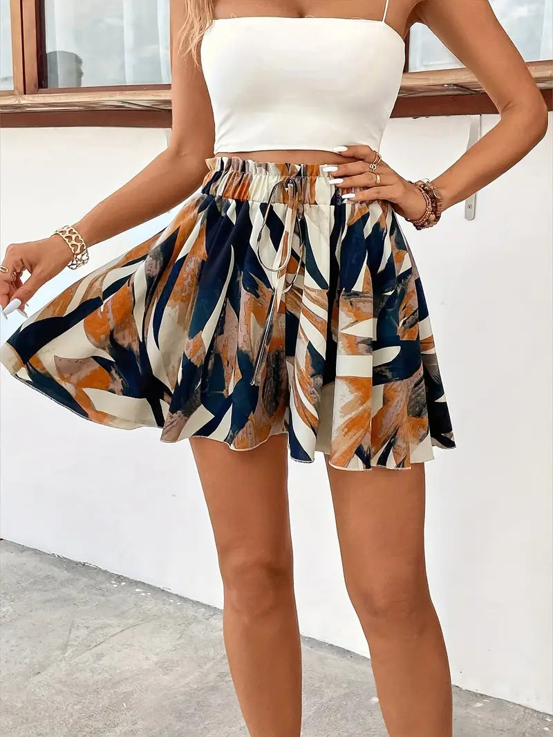 Marteena – Abstract Print Drawstring Shorts
