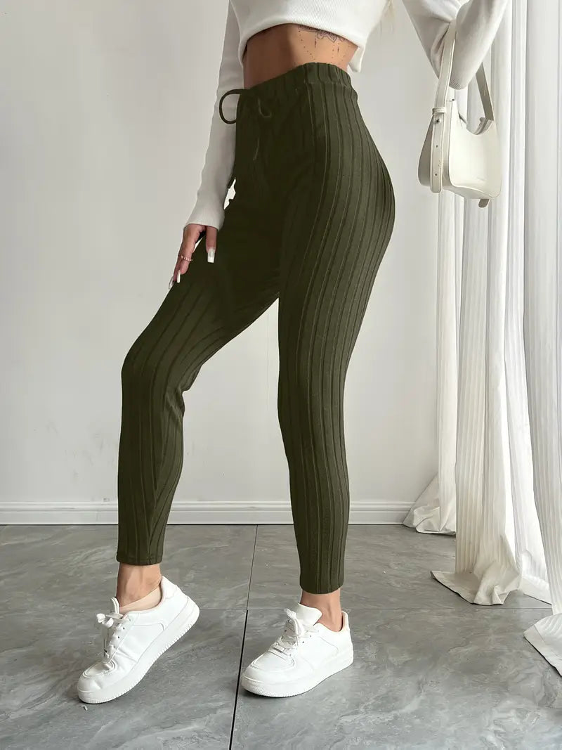 Anouk – Ribbed High-waisted Drawstring Leggings