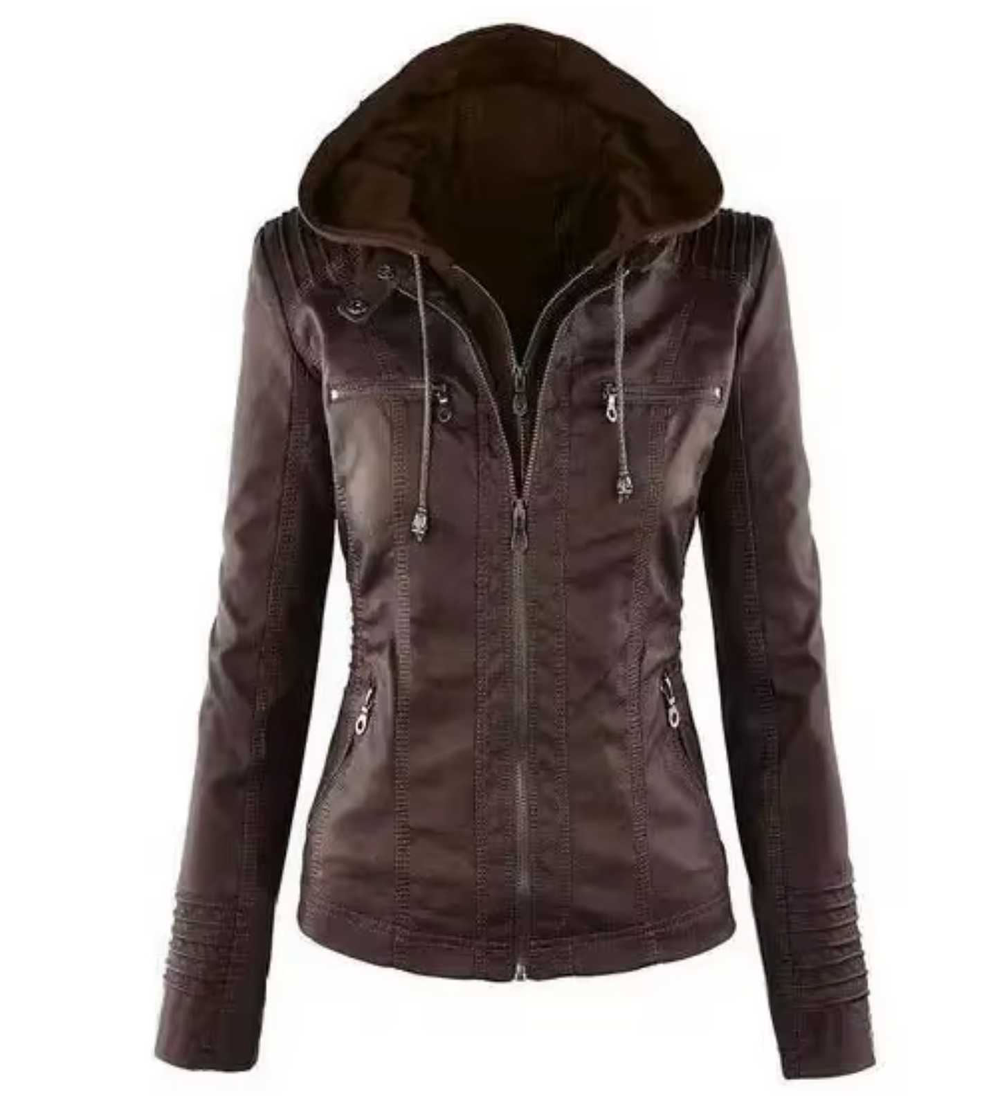 Alena – Leather Hooded Jacket