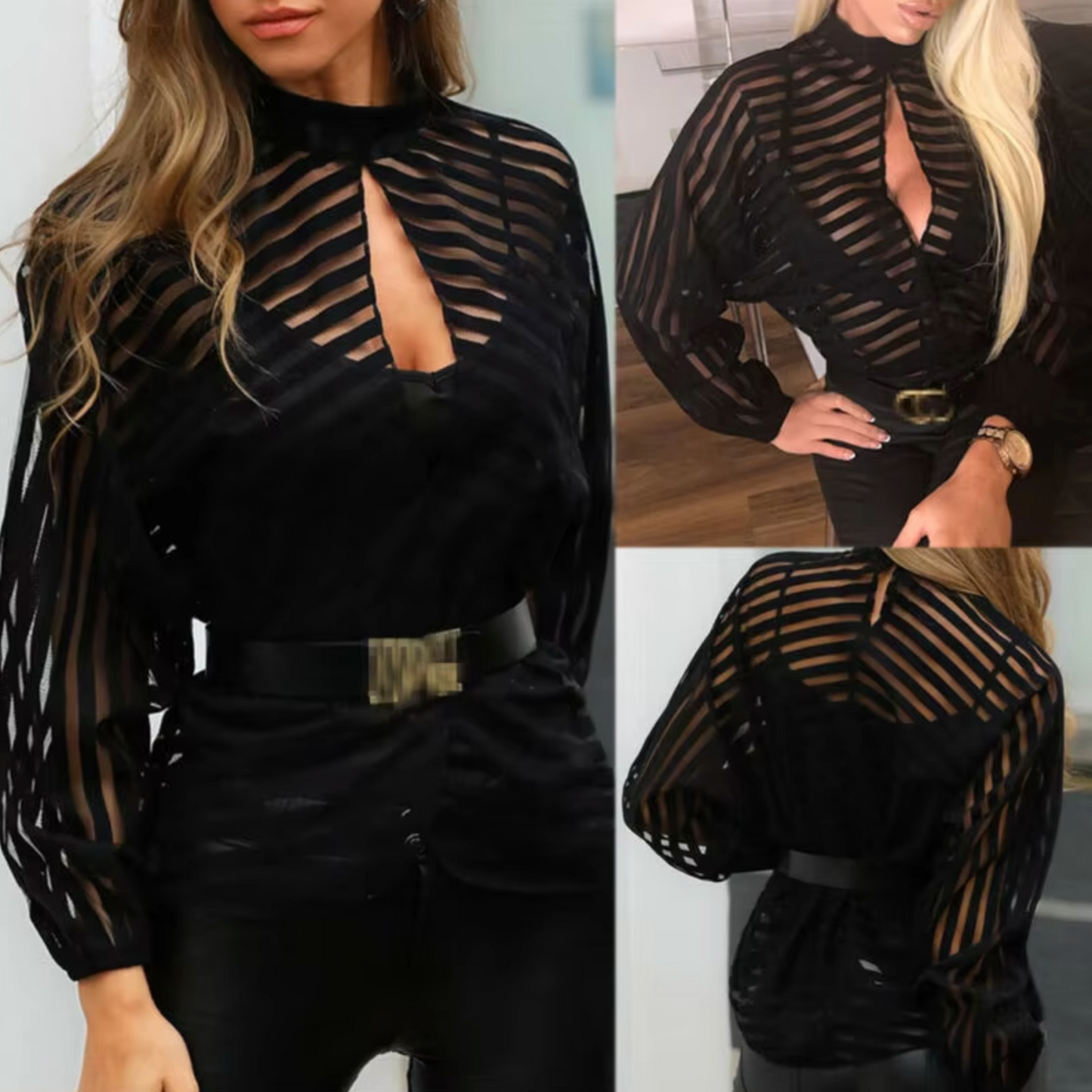Rebecca – Elegant Long-sleeved Mesh Blouse