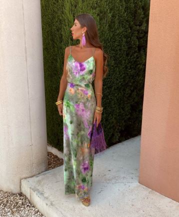 Anisten - Colorful and sexy maxi dress with halo-dye print and removable scarf