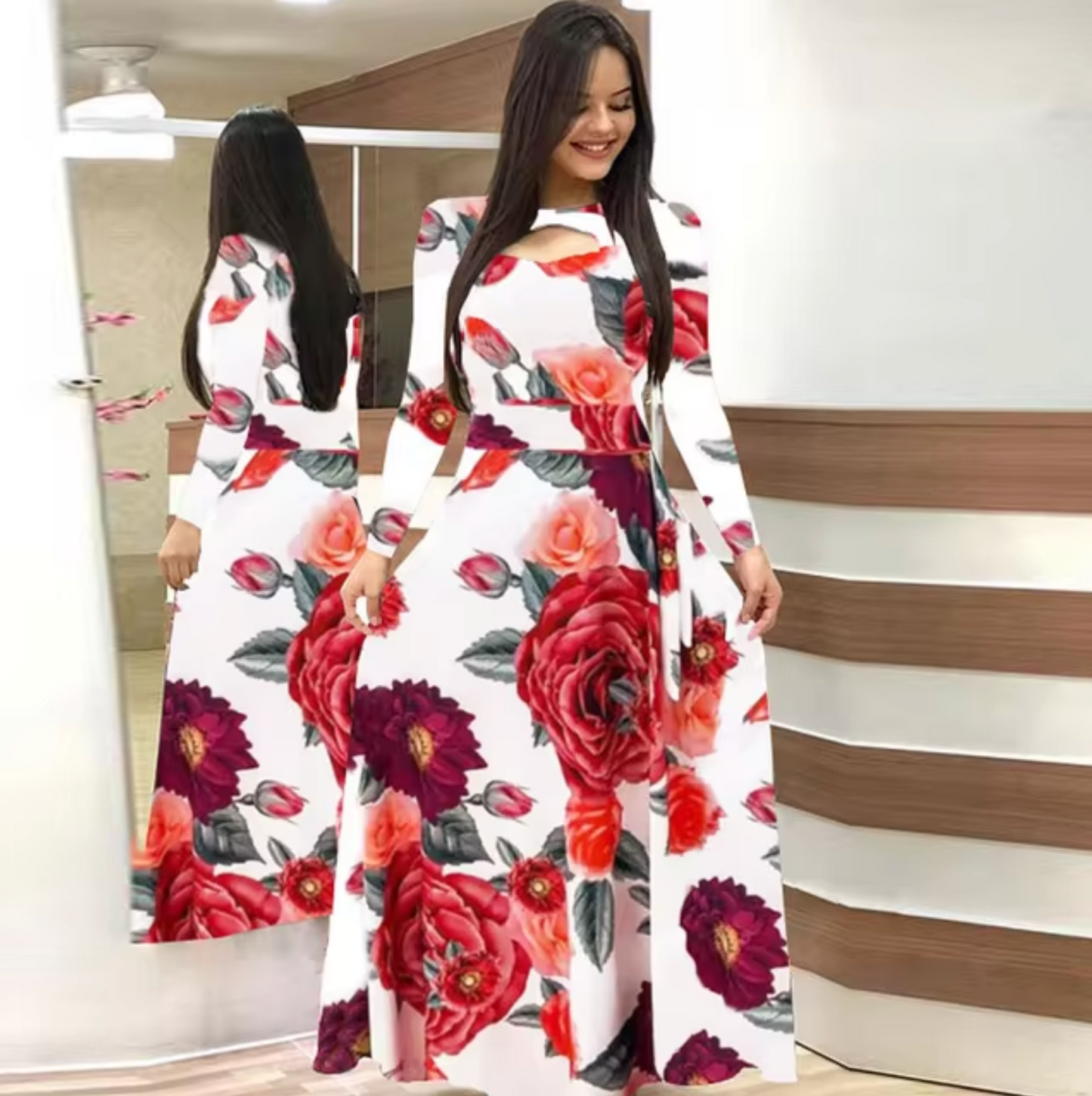 Euna - Long Sleeve Floral Maxi Dress