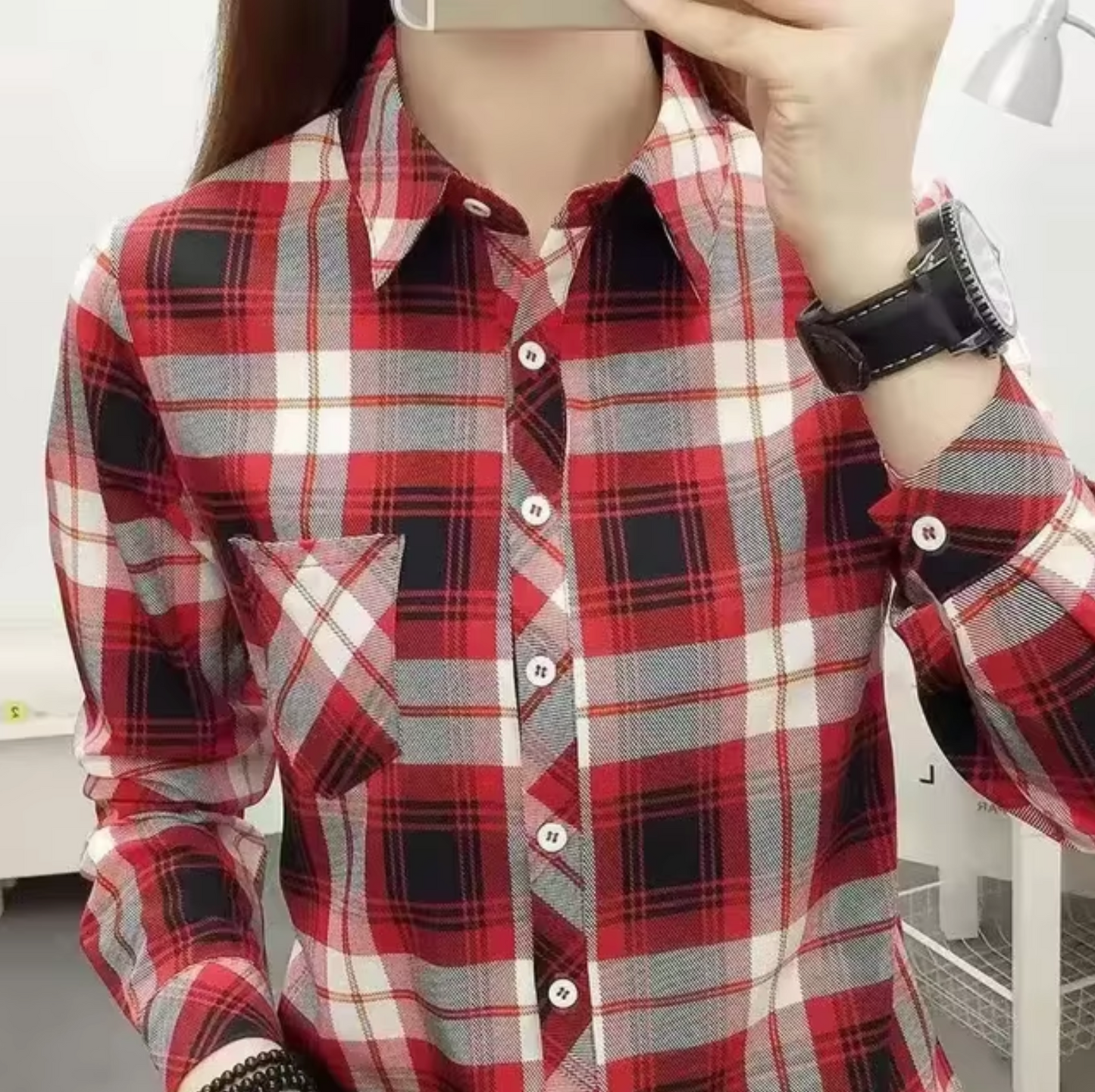 Hela – Cotton Long-sleeved Checkered Top