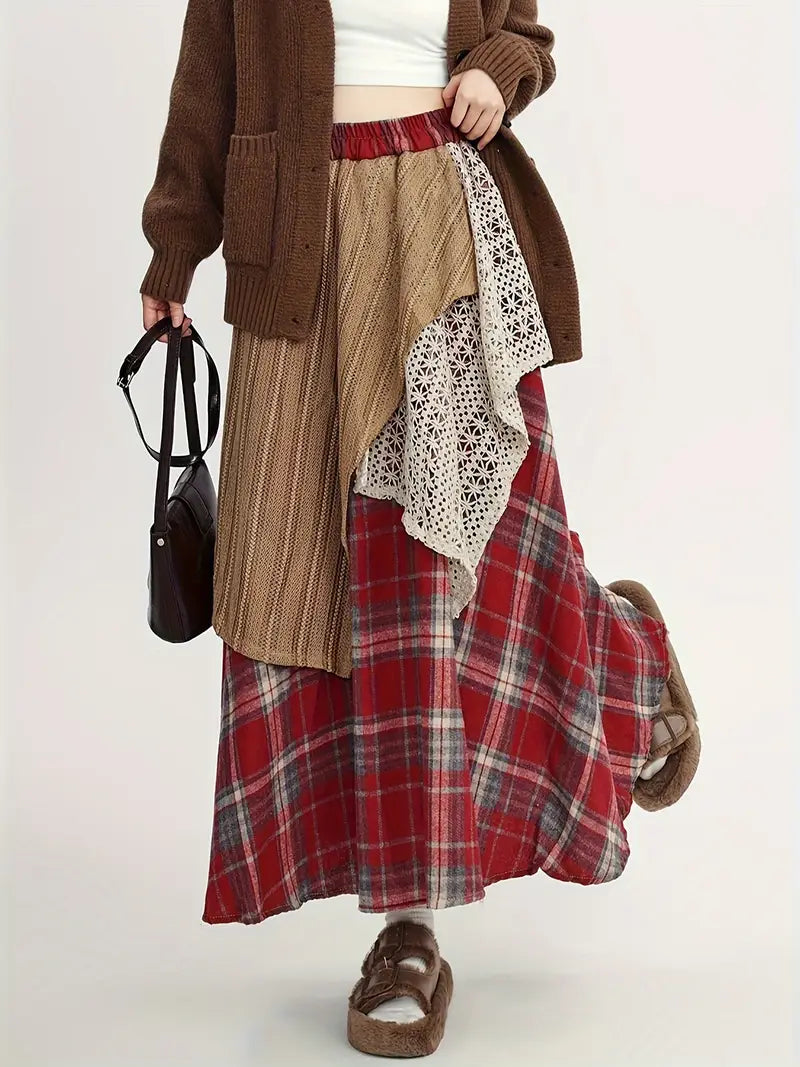 Alva – Checkered Boho Maxi Skirt