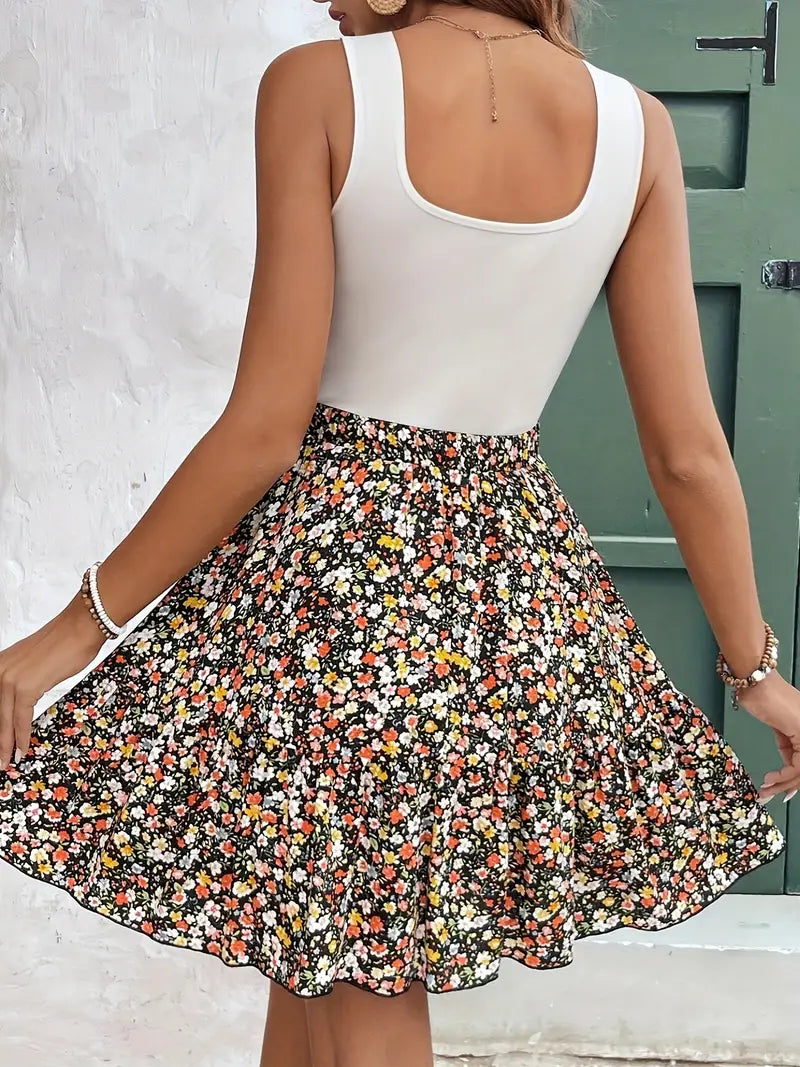 Romilda – Stylish Floral Square Neck Dress