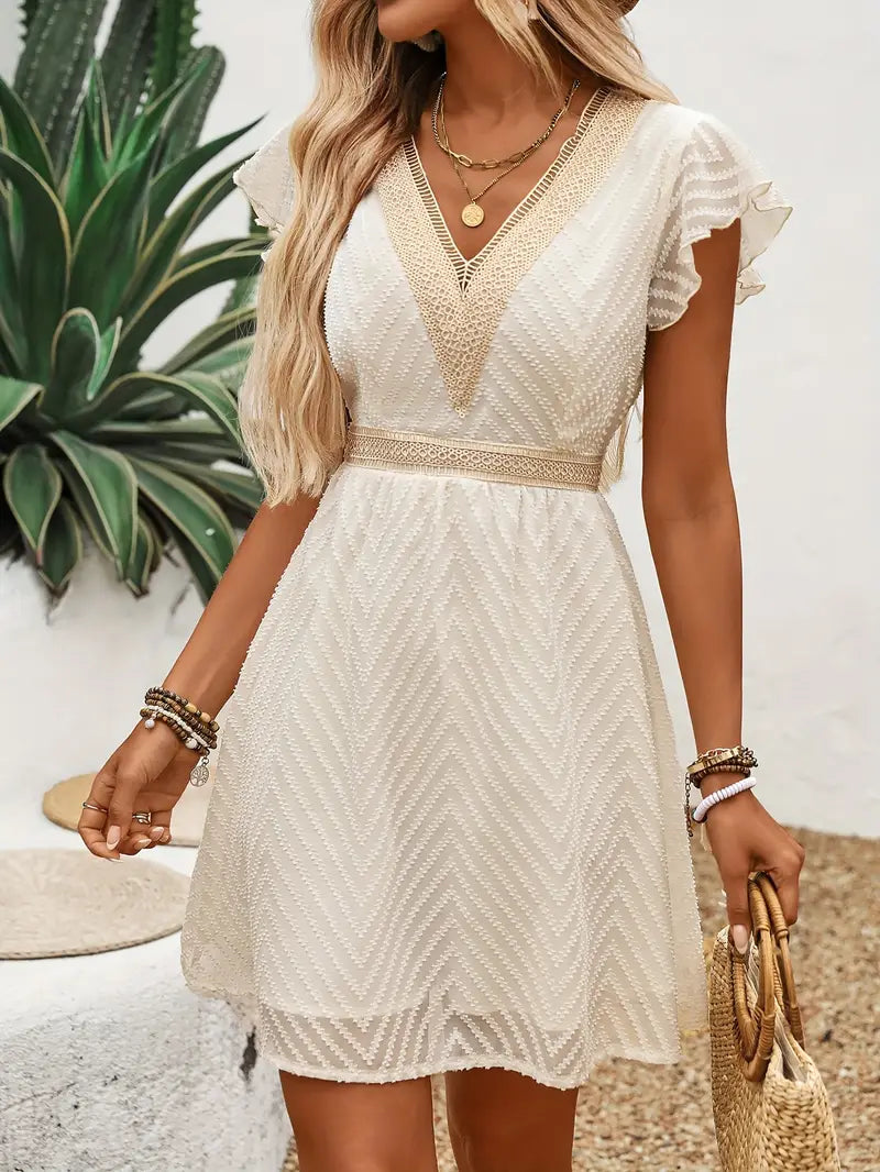 Thalie – Elegant Chevron Lace and Cap Sleeves Dress
