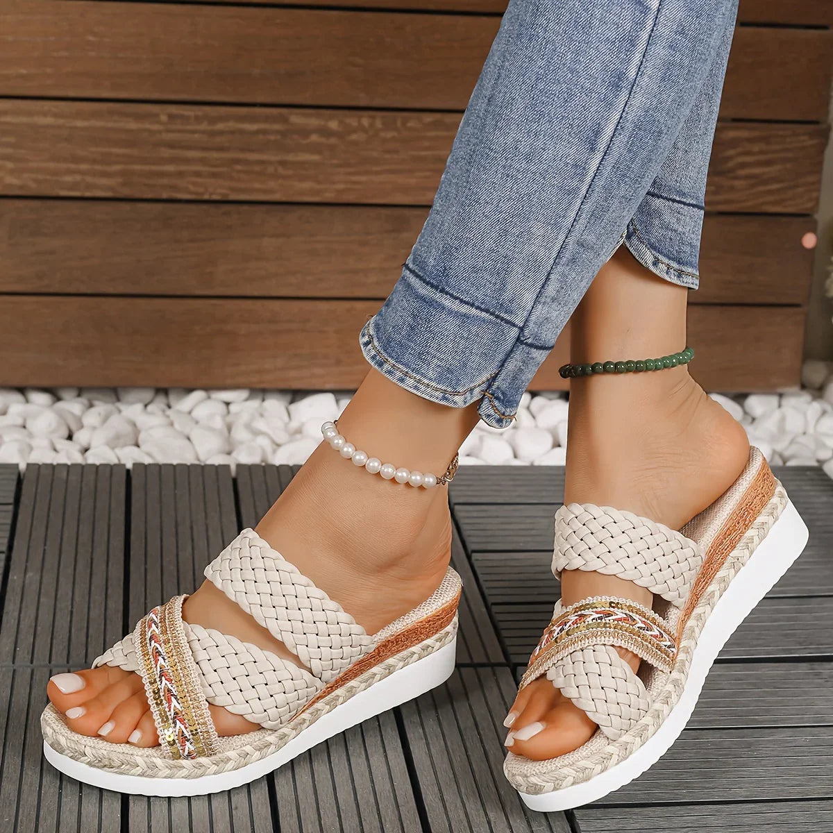 Vaila – Stylish Woven Wedge Sandals