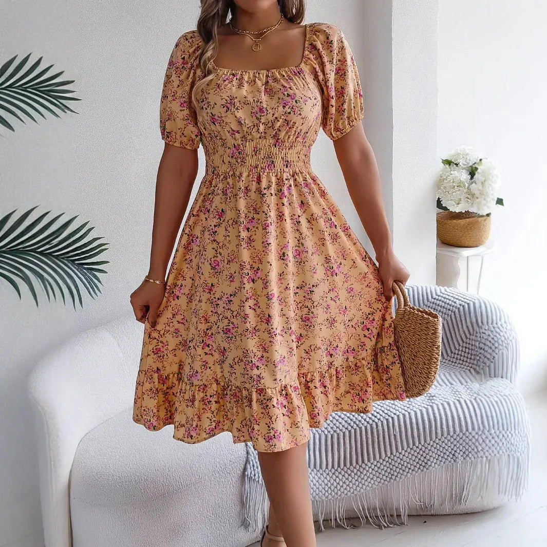 Salvora – Elegant Square Neckline Floral Dress