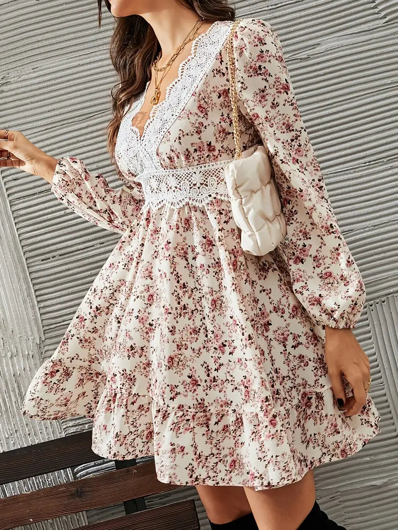 Lilith – Boho Floral Dress with Deep V-neck