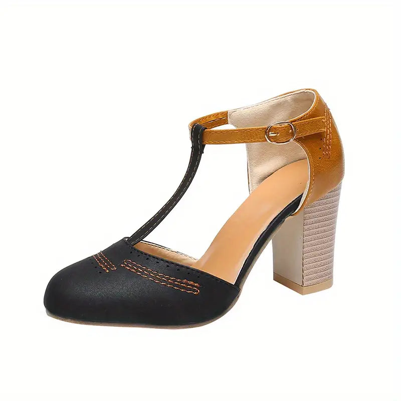 Aureven – Vintage Block Heel T-strap Sandals