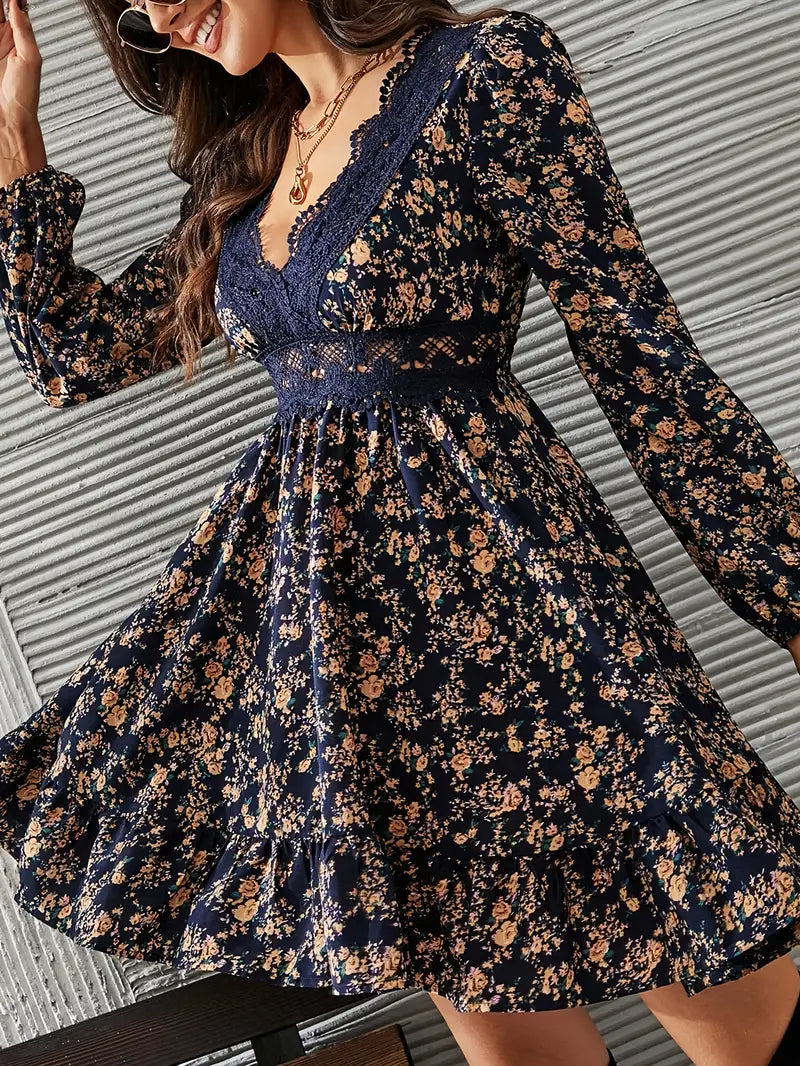 Lilith – Boho Floral Dress with Deep V-neck