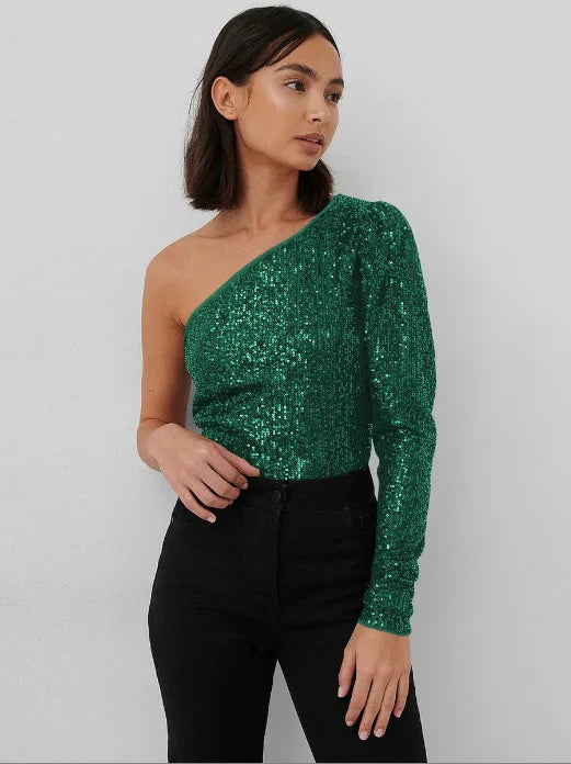 Ballentine – Sequined One-Shoulder Top