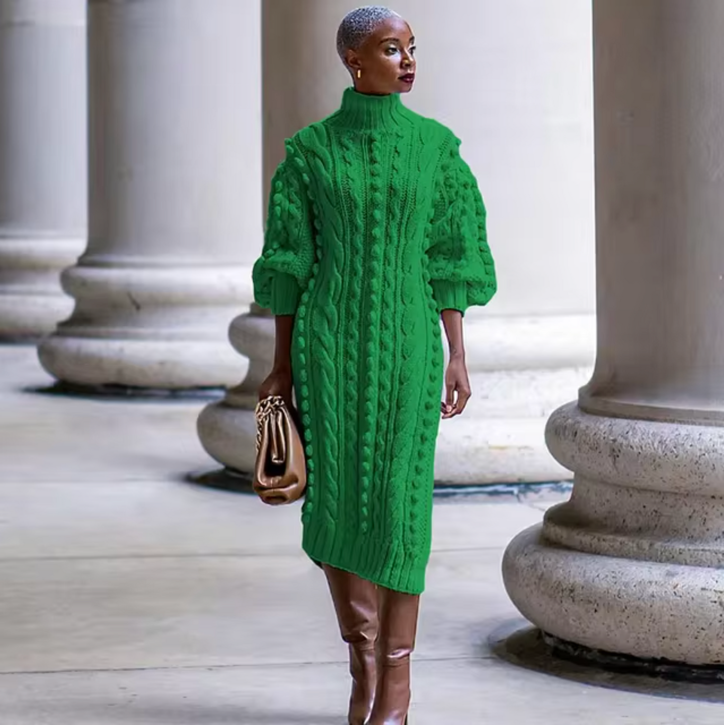 Tasha – Ribbed Turtleneck Midi Dress