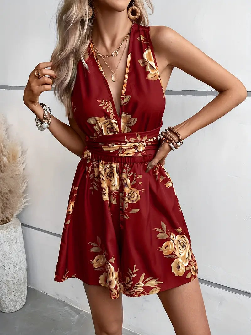 Deitra – Blooming Elegance Floral Cross Back Romper