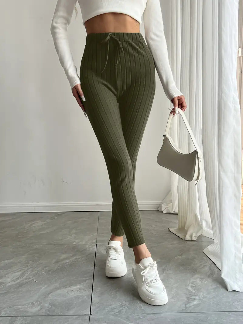 Anouk – Ribbed High-waisted Drawstring Leggings