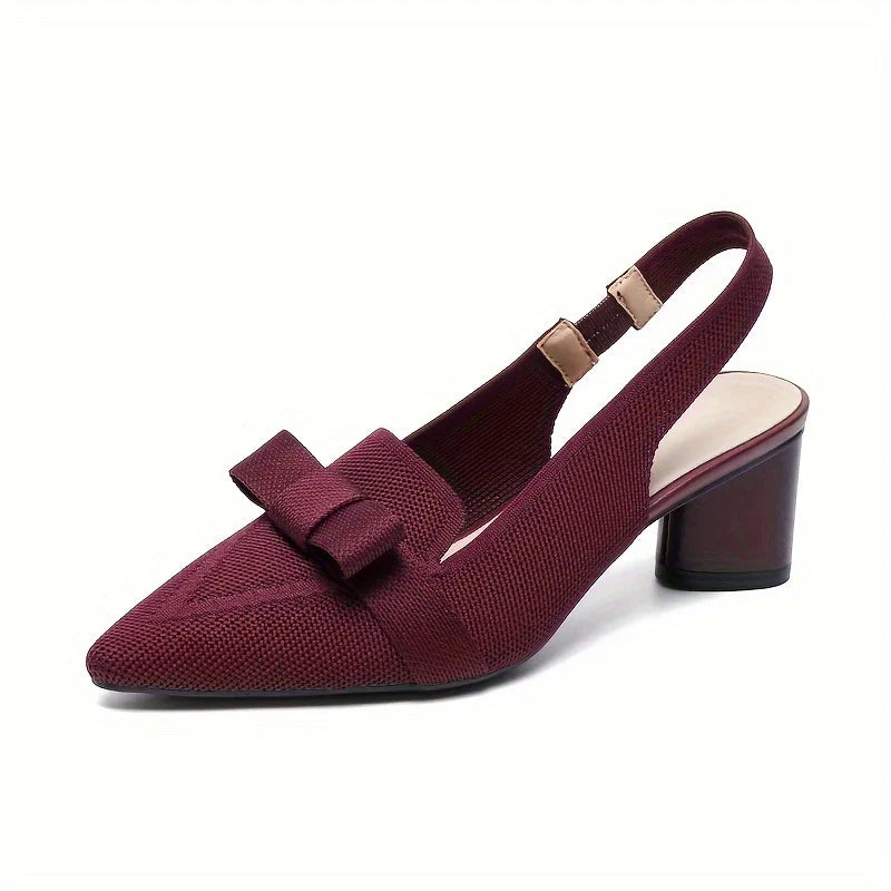 Caelina – Pointed Toe and Bow Slingback Block Heels