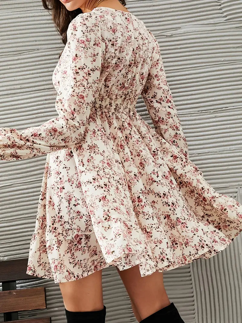 Lilith – Boho Floral Dress with Deep V-neck