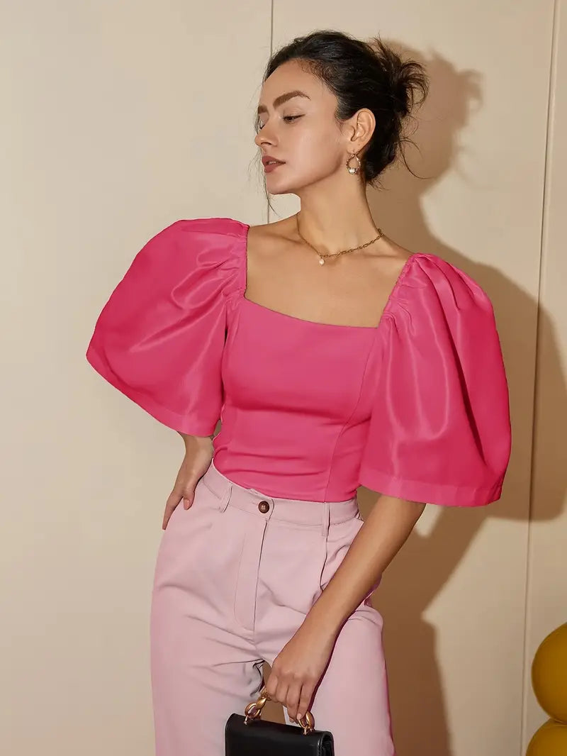 Clara – Stylish Satin Puff Sleeves Blouse