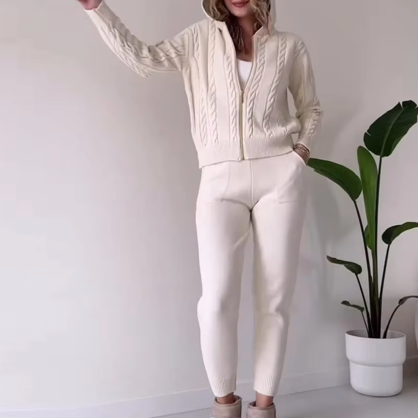 Kalleen – Two-piece Hooded Cardigan and Pants Set
