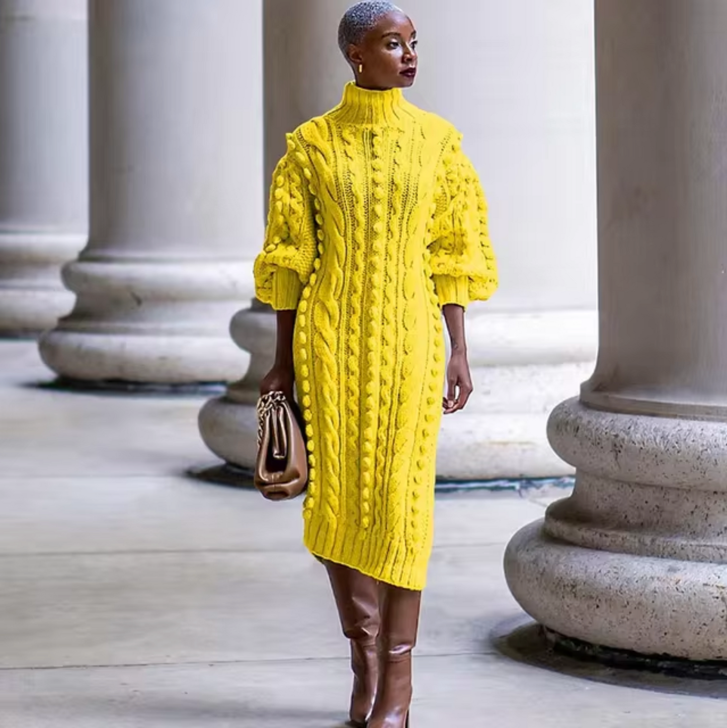 Tasha – Ribbed Turtleneck Midi Dress